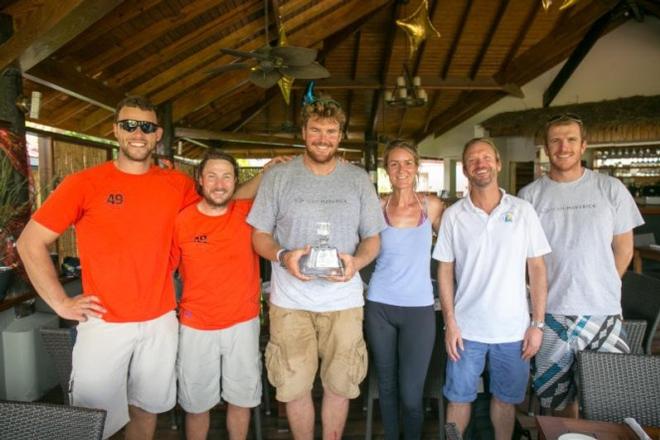 Second overall for Infiniti 46, Maverick and winner of IRC Canting Keel. Skipper, Olly Cotterell receives the RORC Decanter on behalf of Team Maverick in their first offshore race in the new boat - RORC Transatlantic Race © RORC/Arthur Daniel